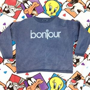 Vintage 90s Bonjour Blues crew neck Sweater - One Size Fits All